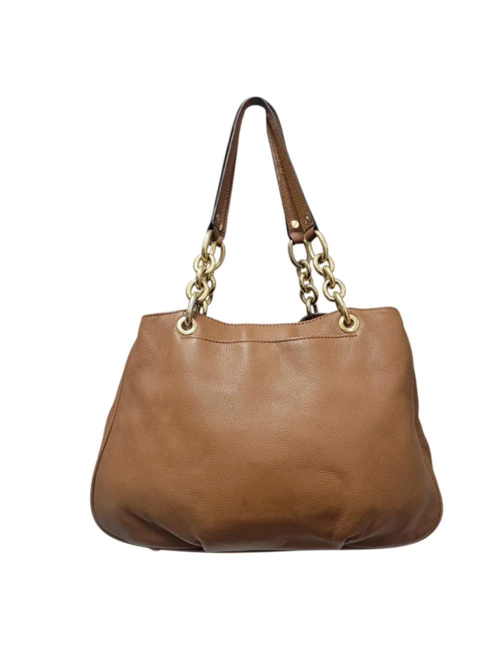 Michael Kors Fulton Brown Leather Gold Hardware Double Handle Shoulder Bag Purse